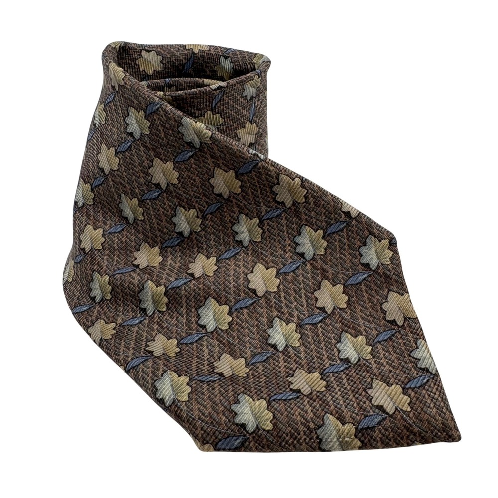 Vtg Ermenegildo Zegna Silk Tie Brown Floral Leaf Light Academia Prep Ivy Italy